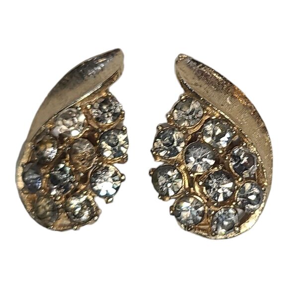 Vintage Mode ART Arthur Pepper Matte Gold Gray Rhinestones Clip on Earrings - Picture 2 of 8